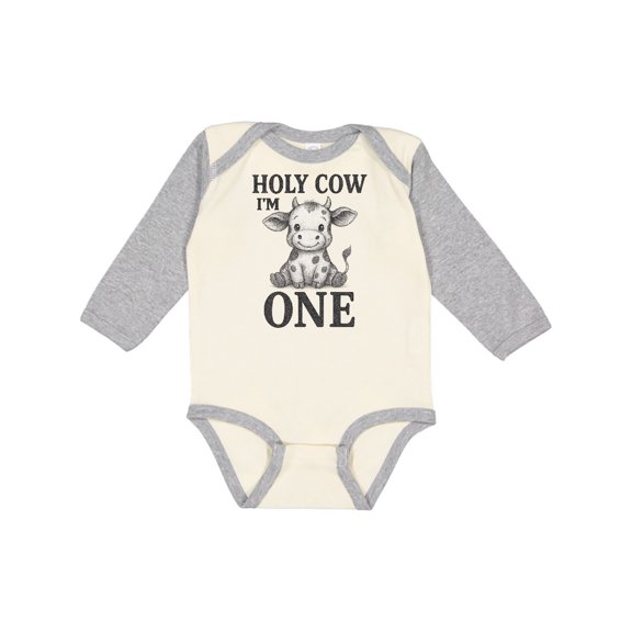 Inktastic Holy Cow I'm One Birthday Boys or Girls Long Sleeve Baby Bodysuit