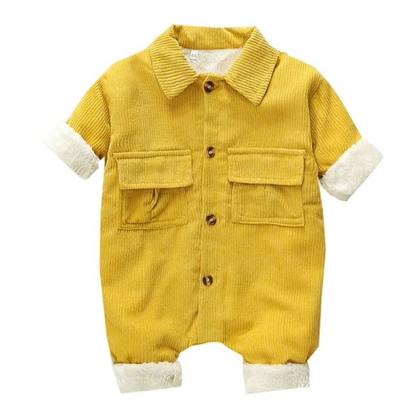 Generic Clearance Children's 2024 Romper Toddler Babys Girls Boys Thick Warm Jumpsuit Solid Yellow Begie for Casual Fashion Lightweight Outfits(6-9 Months,Yellow)