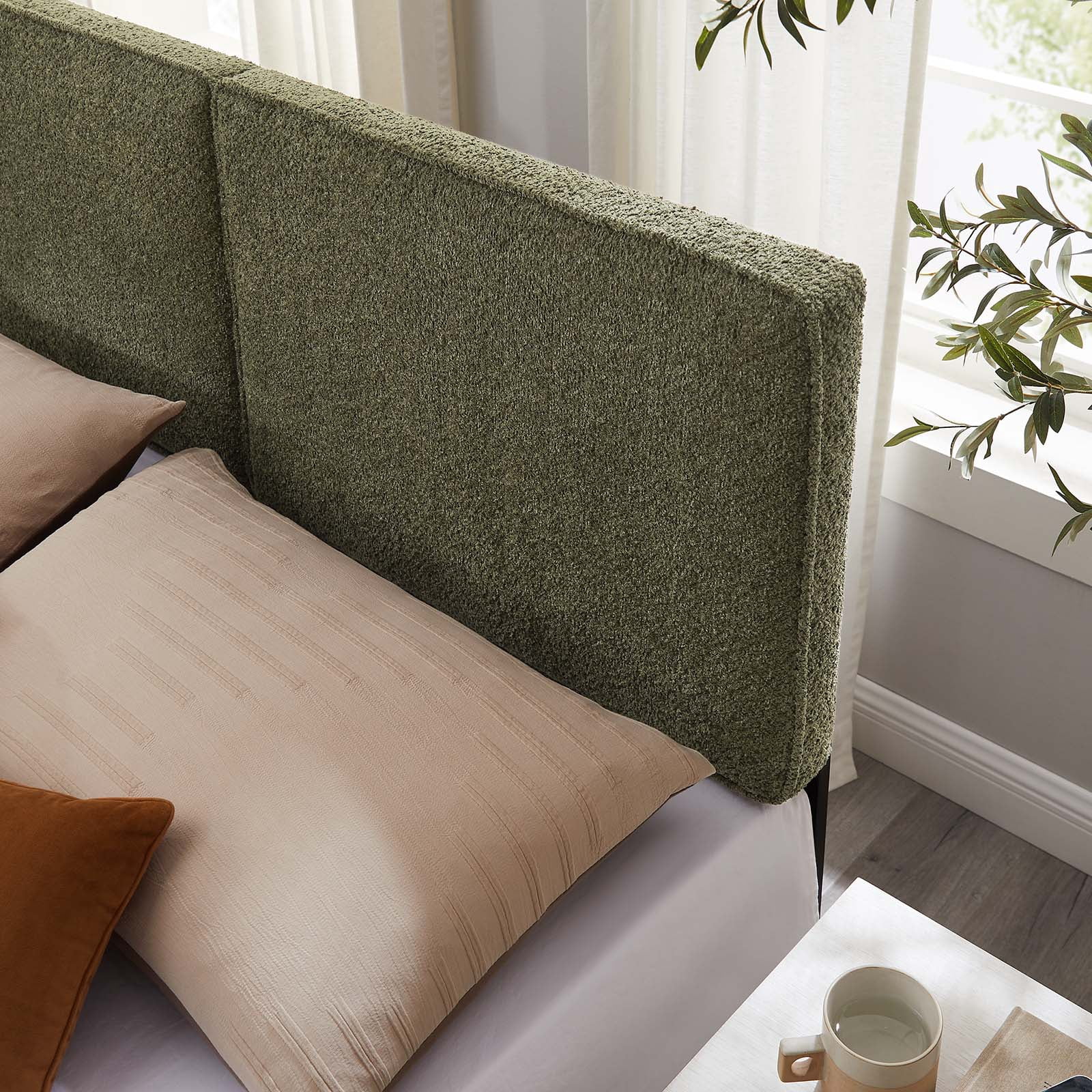Lindee Boucle Fabric Queen Headboard in Sage