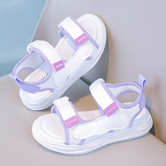 Krdevn Double Strap Open Toe Sandals, Flat Heel, Hook and Loop Closure for Summer Outdoor Activities (Little Girls, Big Girls),13