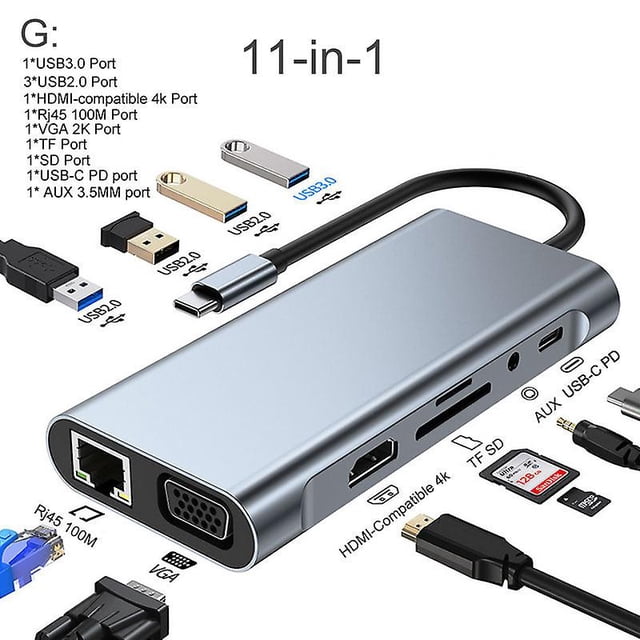 Hub USB C móvil a HDMI compatible RJ45 100M VGA adaptador OTG Thunderbolt 3 dock YONGSHENG