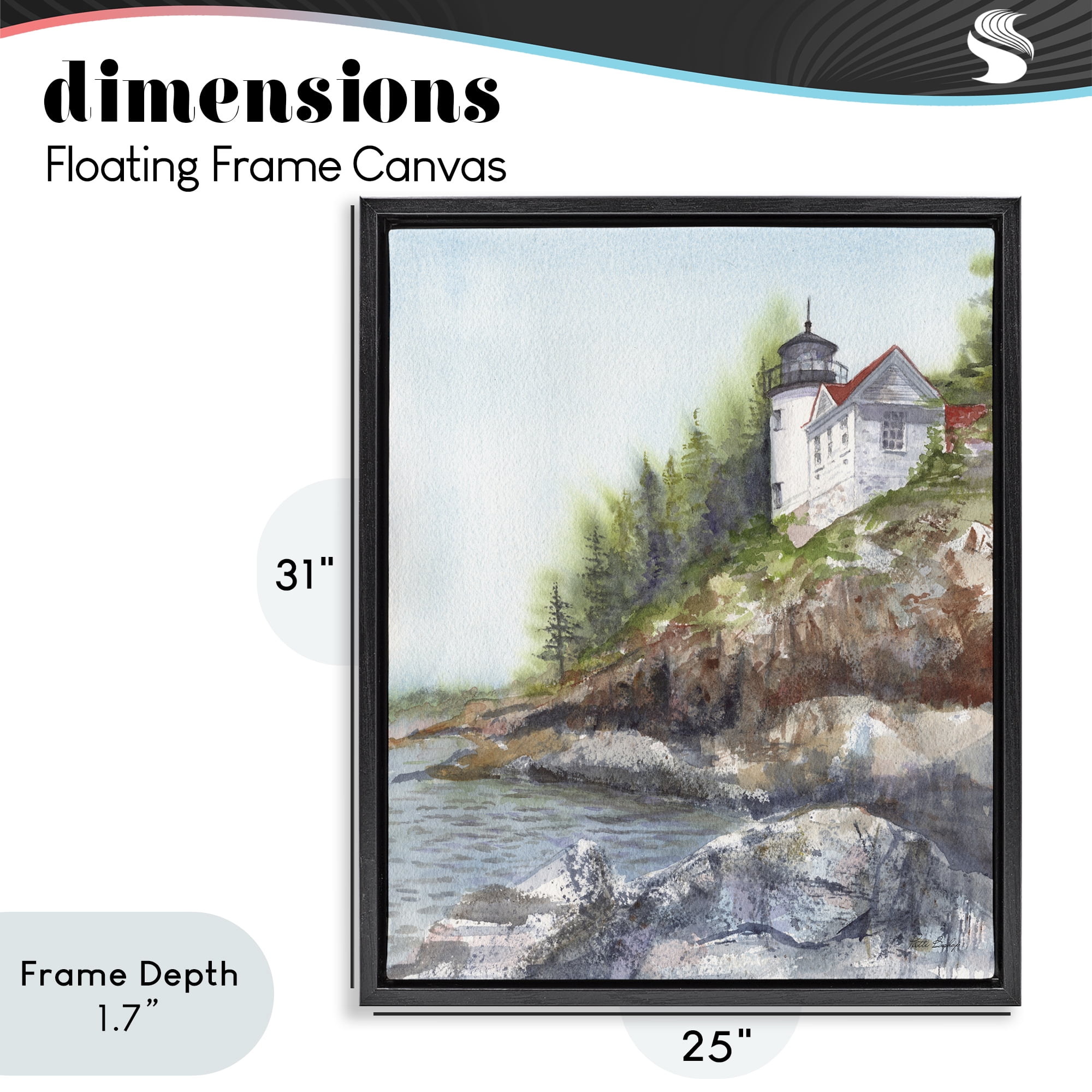 Stupell Industries Bass Harbor Lighthouse Black Framed Floater Canvas Wall Art, design by Patti Bishop