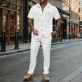 thumbnail image 2 of RUTAYY Men's Outfits Summer Casual Button Short Sleeve Shirt Pants with Pocket Suit Daily Wear Vacation Travel Clothing Sets, 2 of 4