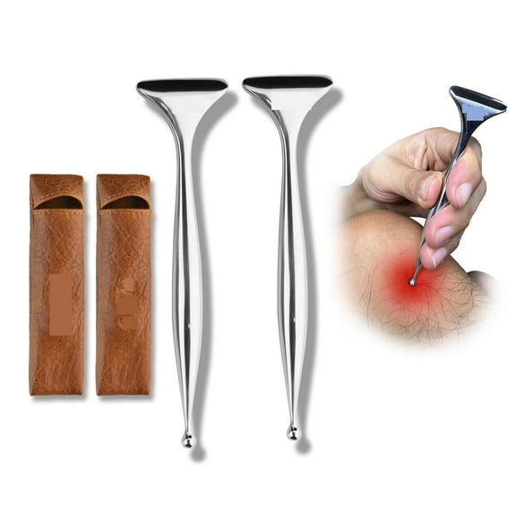 ZEYA 2-in-1 Acupuncture Pen,Fascia Blaster for Pain Relief, Stainless Steel Gua Sha Scraper & Acupressure Massage Pen, Dual-Ended Fascia Release Tool for Muscle, Neck, Face, Plantar Fasciitis Relief
