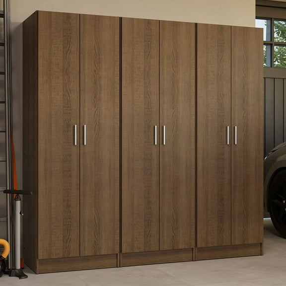 Madesa Garage Storage Cabinet Set 6 Doors 12 Utility Shelves 70"L Wooden Organization Unit for Garage and Tools 9 Adjustable Shelves Anti Tipping - Rustic