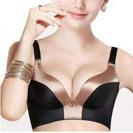 

Fantadool Seamless Comfy Push Up Plunge Enhancer Side Support Bra Smooth Satin Wire