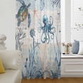 thumbnail image 6 of Blue Coastal Sheer Curtains 45 Inches Long, Sea Turtle Octopus Coral Beach Nautical Light Filering Curtains, Breathable Simi Curtain Privacy Drapes for Kitchen Bathroom Small Window Treatment, 6 of 9