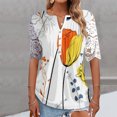 thumbnail image 2 of Blusa informal de manga corta con cuello en V y malla de encaje con estampado floral para mujer OAVQHLG3B Store  lin121212, 2 of 4