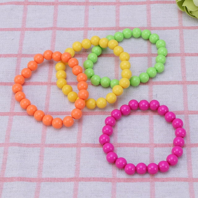 IFANLANDOR 4 Pcs Bracelets en Perles Néon pour Filles Accessoire de Déguisement Perles Rondes Design en Couleurs Assorties Mode Rétro