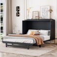 thumbnail image 3 of Harper & Bright Designs Queen Murphy Bed Wall Bed with Gold Leg, Queen Size Cabinet Bed Folding Wall Bed with Frosted Glass Doors Design and Fake Drawers, Black, 3 of 14