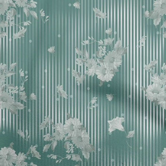 oneOone Cotton Silk Teal Green Fabric Florals Sewing Fabric By The Yard Printed Diy Clothing Sewing Supplies 42 Inch Wide