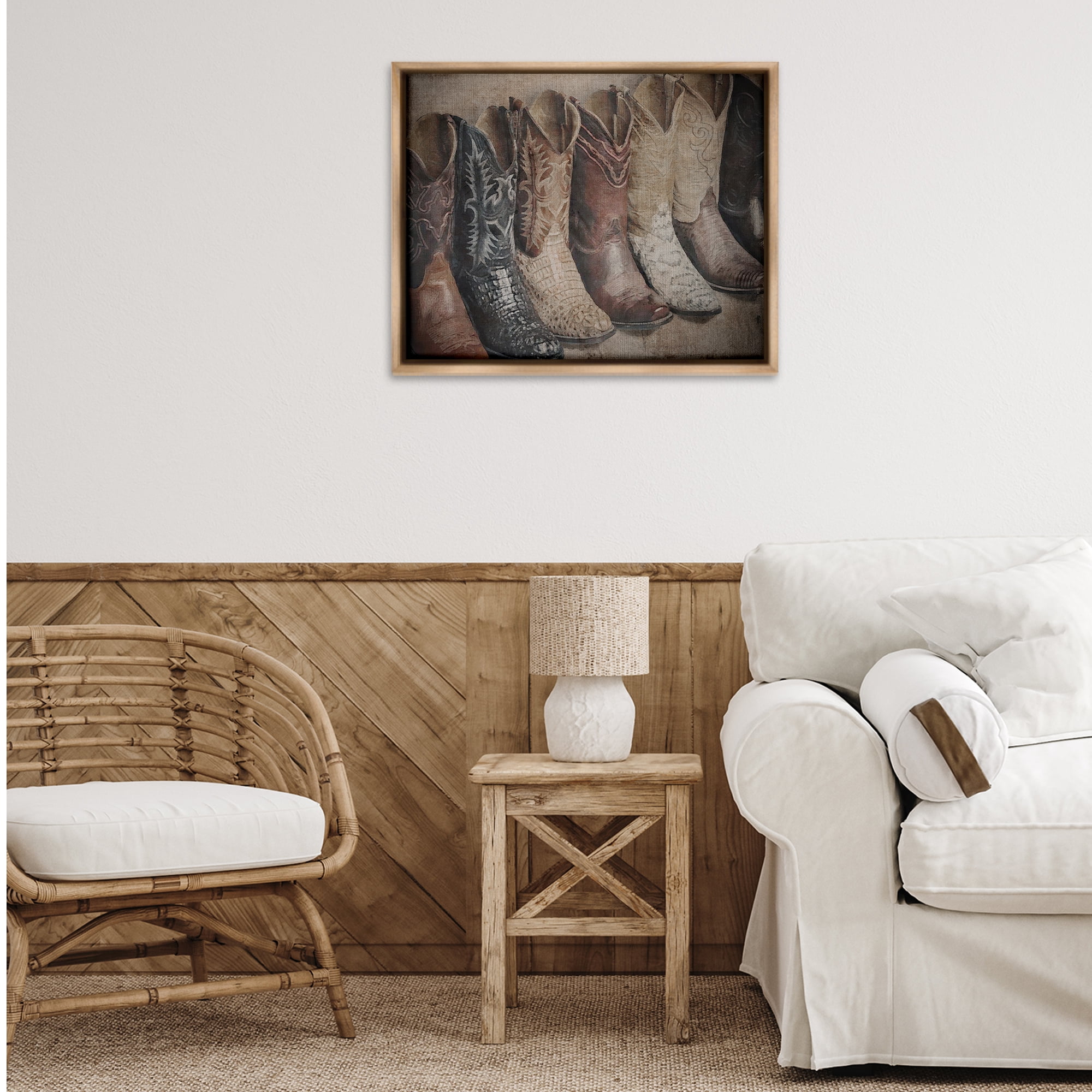 Stupell Industries Texan Lineup Boots Beauty & Fashion Photography Brown Floater Framed Art Print Wall Art, 31 x 25
