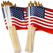 Anley LOT OF 50 - USA 4x6 in Wooden Stick Flag - July 4th Decoration, Veteran Party, Grave Marker, etc. - HandHeld American Flag (Pack of 50)