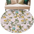 thumbnail image 2 of Pink Botanical 8' Round Area Rug, Spring Floral Summer Lemon Birds Washable Non-Slip Large Circle Rugs for Living Room Bedroom, Soft Low Pile Rug Carpet for Dining Room Kitchen Farmhouse, 2 of 9