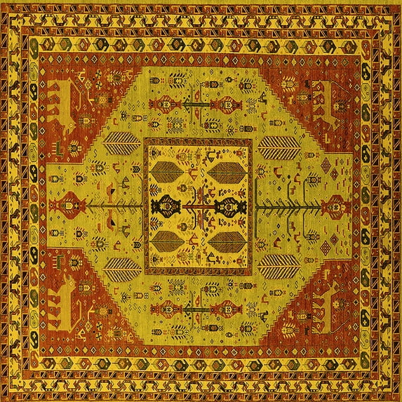 Ahgly Company Indoor Square Oriental Yellow Industrial Area Rugs, 5' Square