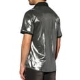 thumbnail image 3 of INSPIRE CHIC Sparkle Disco Shirt for Men's Short Sleeves Button Down Nightclub Party Shirts Silver 2XL, 3 of 5