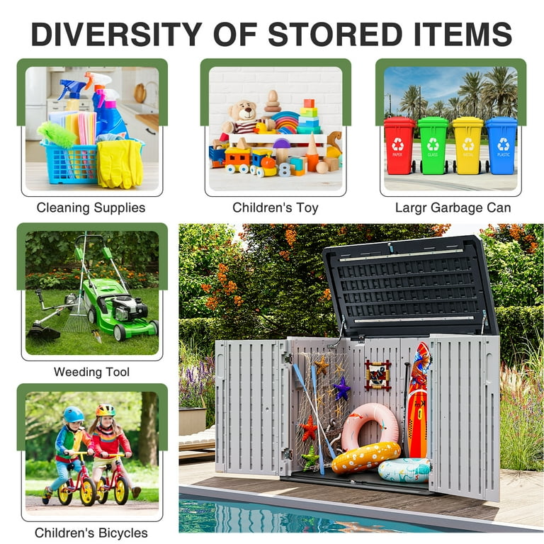 Sunmthink Horizontal Storage Shed 35 Cu.Ft, Outdoor Trash Can