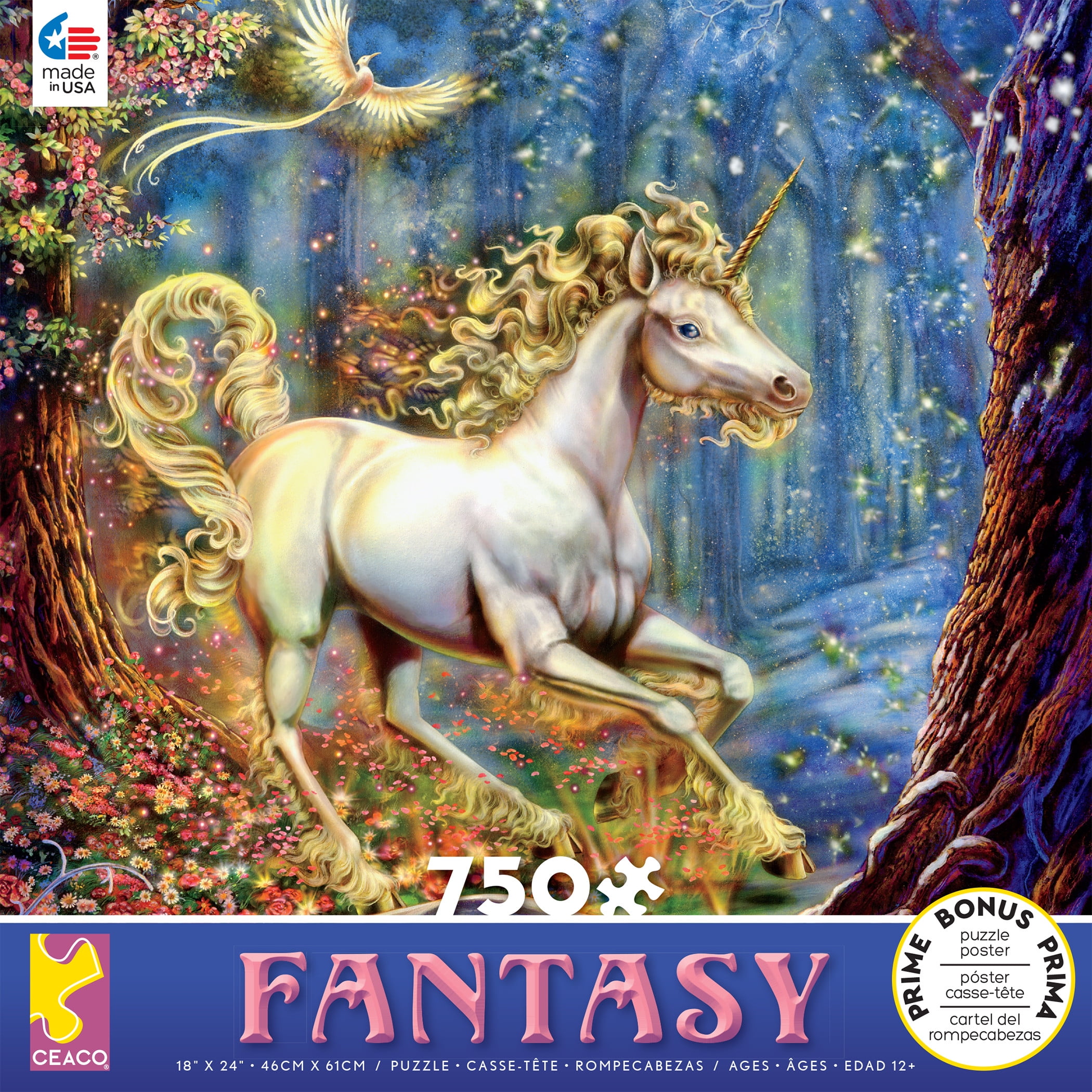 Fantasy Mythology Pegasus Unicorn Colorful Vintage Art 750 Piece Ceaco Round Jigsaw NEW SEALED Complete UNICORNUCOPIA Dreamscape Puzzle