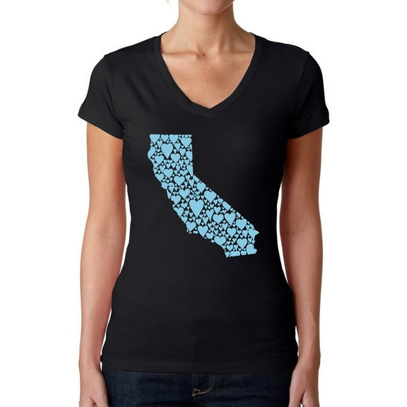 Women's Word Art V-Neck T-Shirt - California Hearts