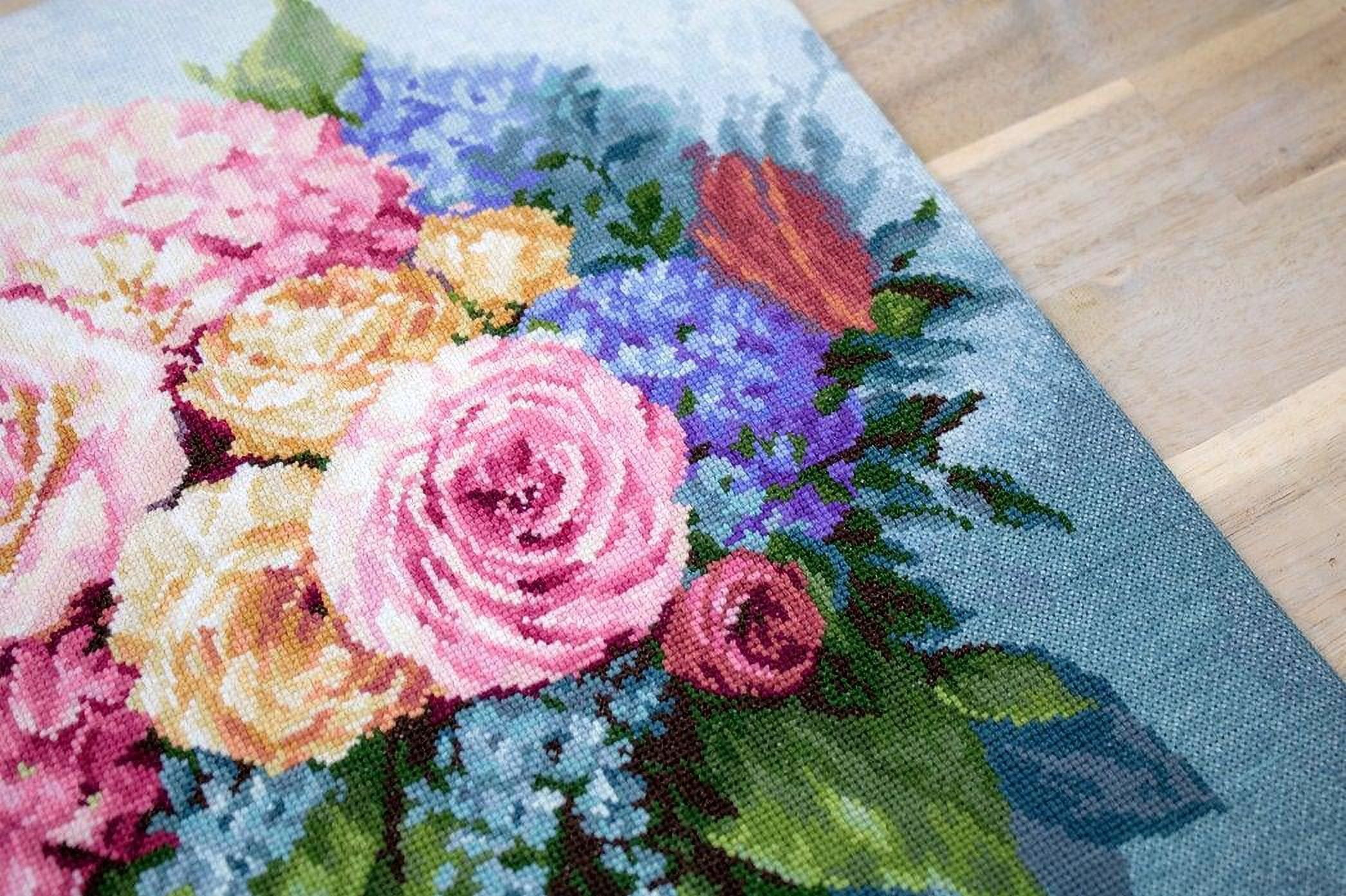 Counted Cross-Stitch Kit Bouquet B2371L Needlework Flowers By Luca-S Canvas Cotton Pink Yellow Blue Green