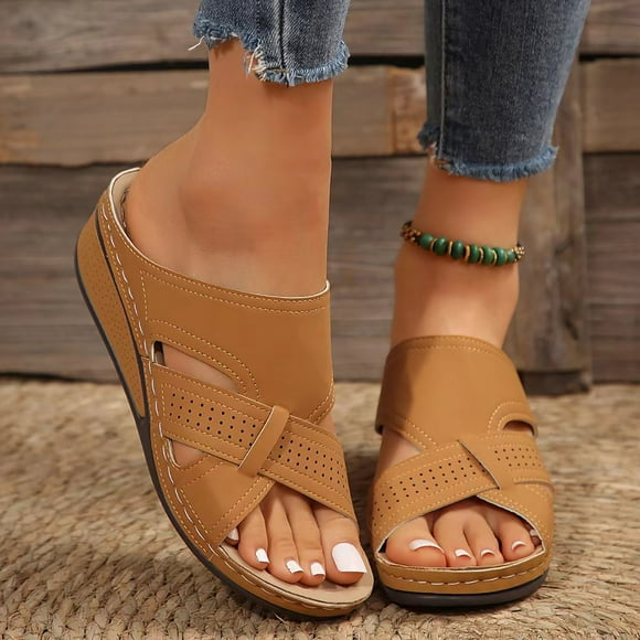 WILLBEST Hard Sole Slippers Womens Women's Slope Heel Thick Bottom Sandal Slippers Fish Mouth Hollow Out Thick Bottom Beach Slippers Sandals