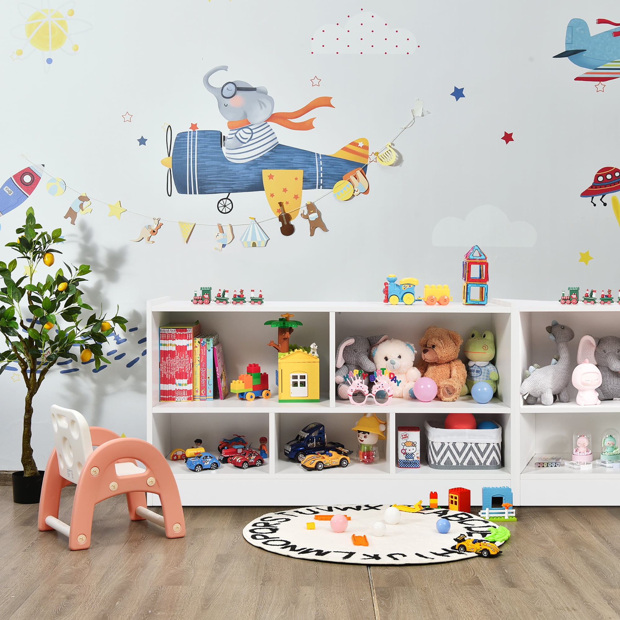 Costway Kids 2-Shelf Bookcase 5-Cube Wood Toy Storage Cabinet Organizer White