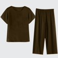 thumbnail image 2 of TJAZFJPA Pants Suits for Women Casual Fitted Long Pants Sets for Women Summer Embroidered Print Middle Loose Fit Short Sleeve Pants Set Ruffled Jogging 2 Piece Pants Set for Women Summer, 2 of 4