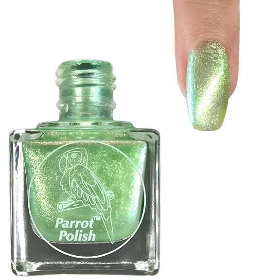 Parrot Polish Pastel Ultrachrome Nail Polish, Quick Dry Holographic Green Color Lacquer, Long Lasting Shimmering Enamel, Kelpi, 0.5 Fl Oz