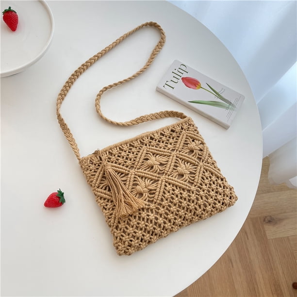 Bolso bandolera pequeño de algodón de crochet para mujer, estilo bohemio