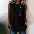 thumbnail image 2 of Loose Fit Drawstring Waist Linen Tank Top for Women Round Neck Solid Color Daily Casual Blouse, 2 of 7