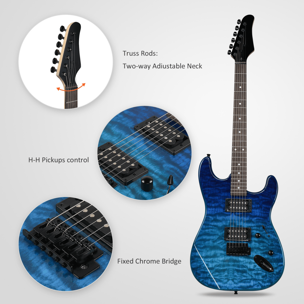 Tcbosik 39 inch Electric Guitar with Gig Bag and Strap, Beginner Kit with Plectrum, Capo, Cable, Tremolo Arm and Wrench Tool, Music Strings Instrument, Trans Blue