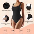 thumbnail image 2 of Women Sexy Ribbed Bodysuit Seamless Sleeveless Square Neck Tank Top Shapewear, 2 of 3