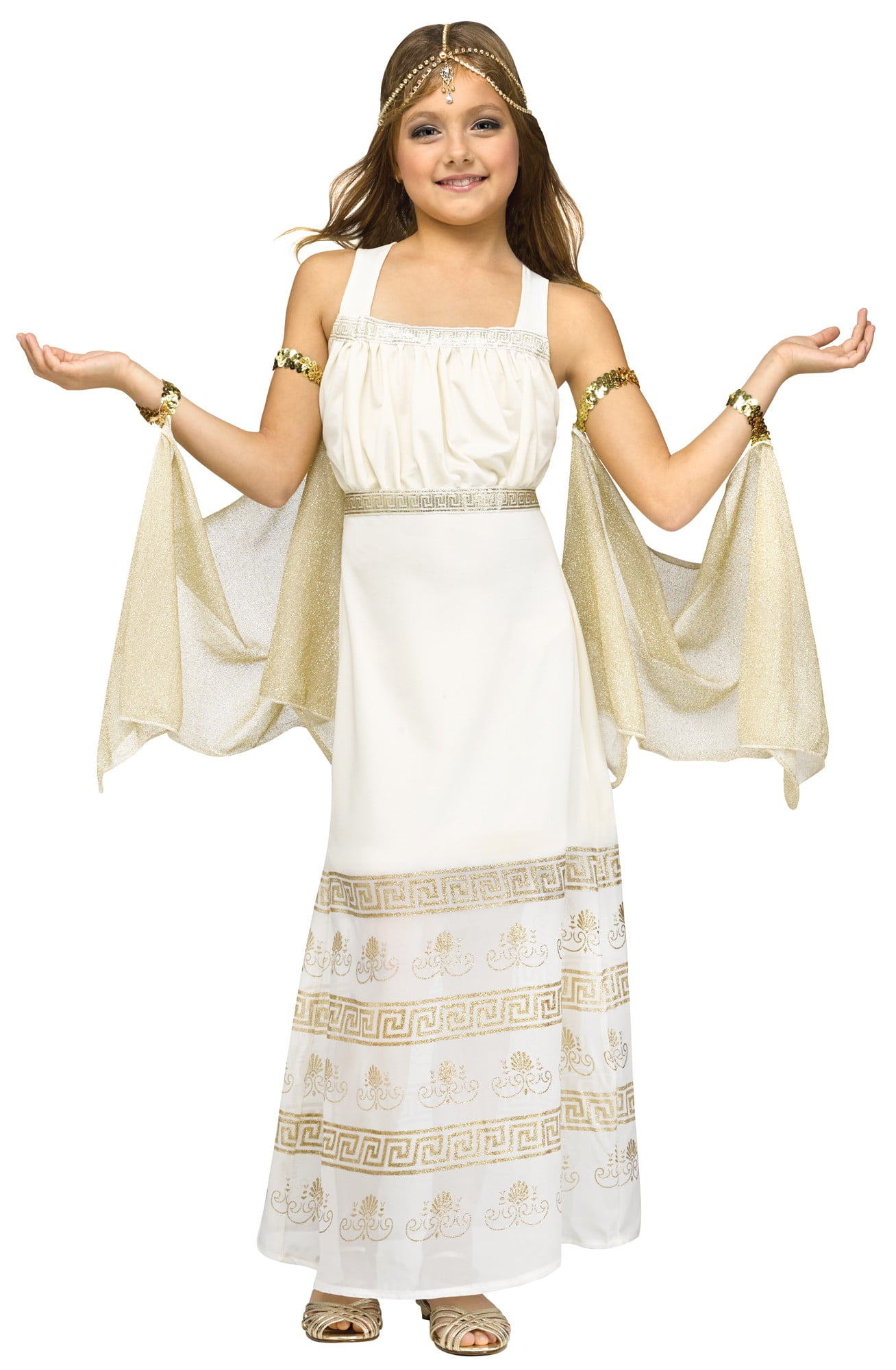 golden goddess halloween costume girls cleopatra roman gown princess new