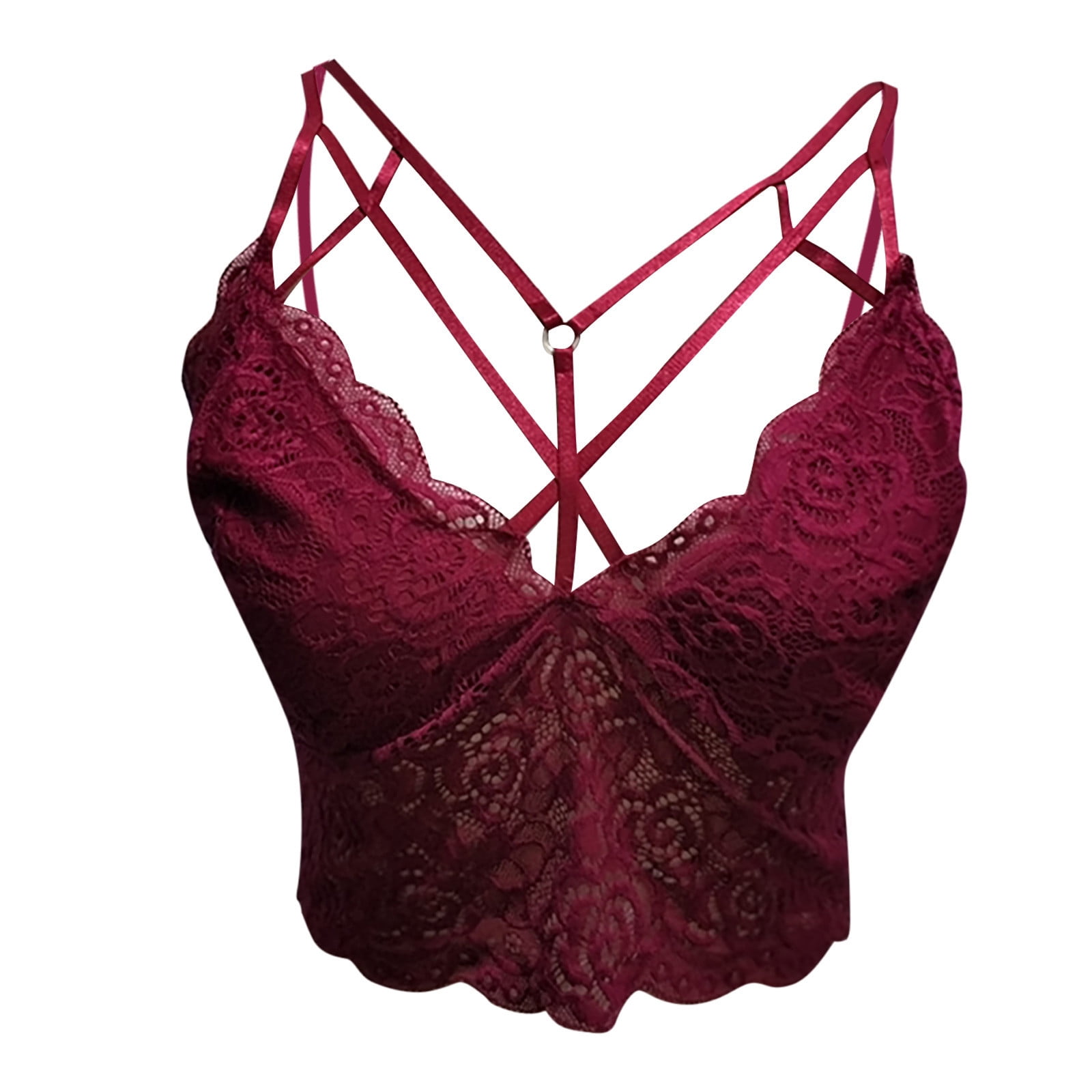 DotVol Women's Lace Halter Plunge Wirefree Unpadded Bralette Tank Top  Bustier(Wine Red,X-Small) at  Women's Clothing store