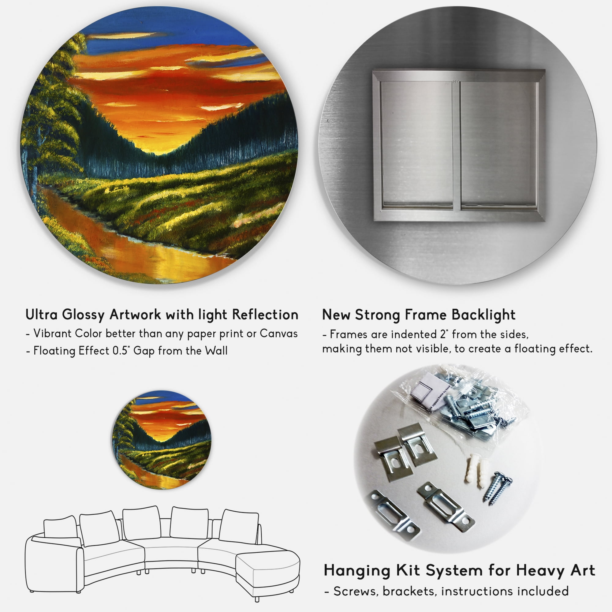 Designart 'Warm Coloured Sunset Glow Above The Lotus Swamp' Traditional Circle Metal Wall Art 23x23 - Disc of 23