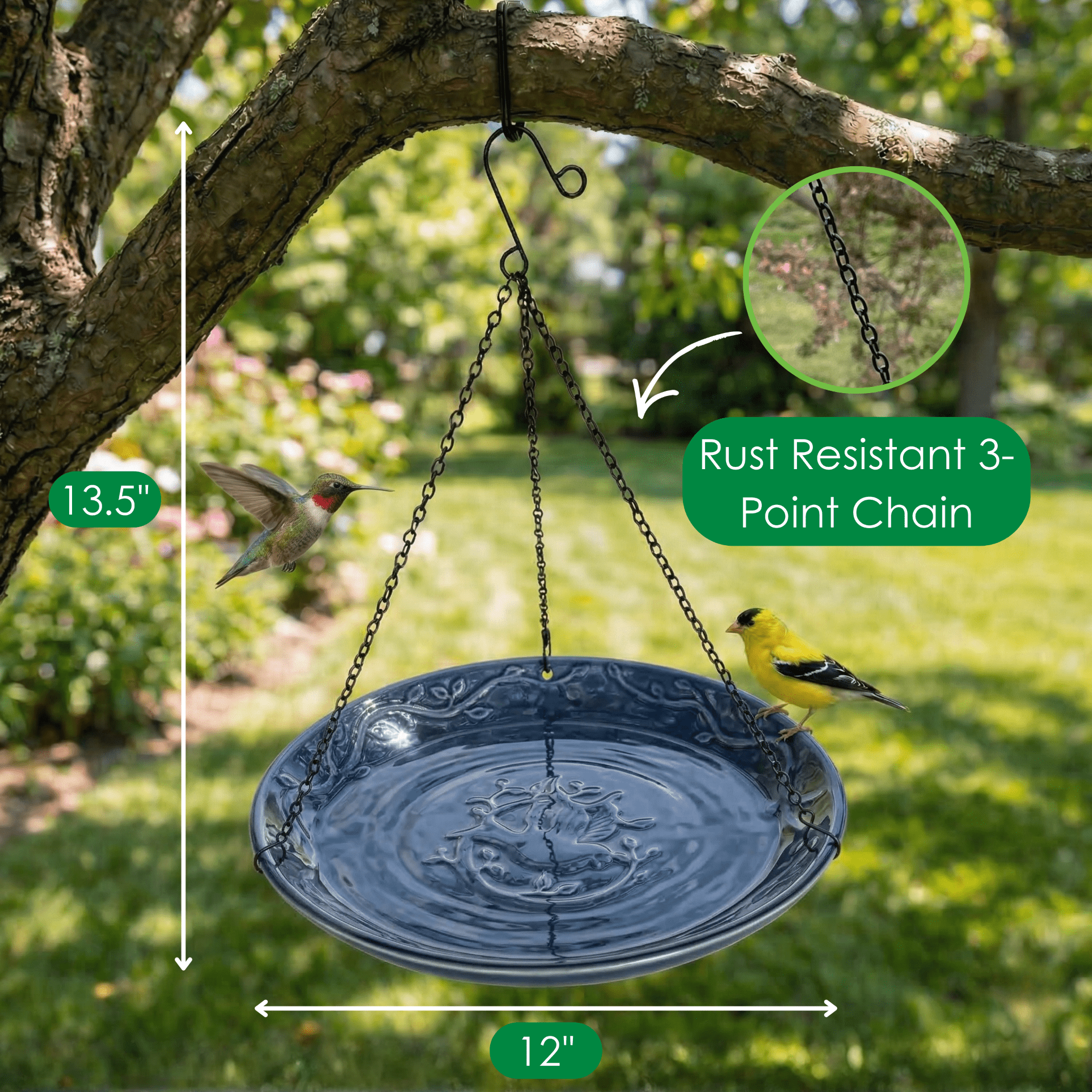 Backyard Essentials Bird Bath Hanging Birdbath Blue Bluebird for Bird Feeders