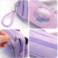 thumbnail image 4 of Pink Cute Quicksand Cat Pencil Case for Girls, Large Capacity, Zipper and Velcro Closures, Practical and Innovative Design, Purple, 4 of 5