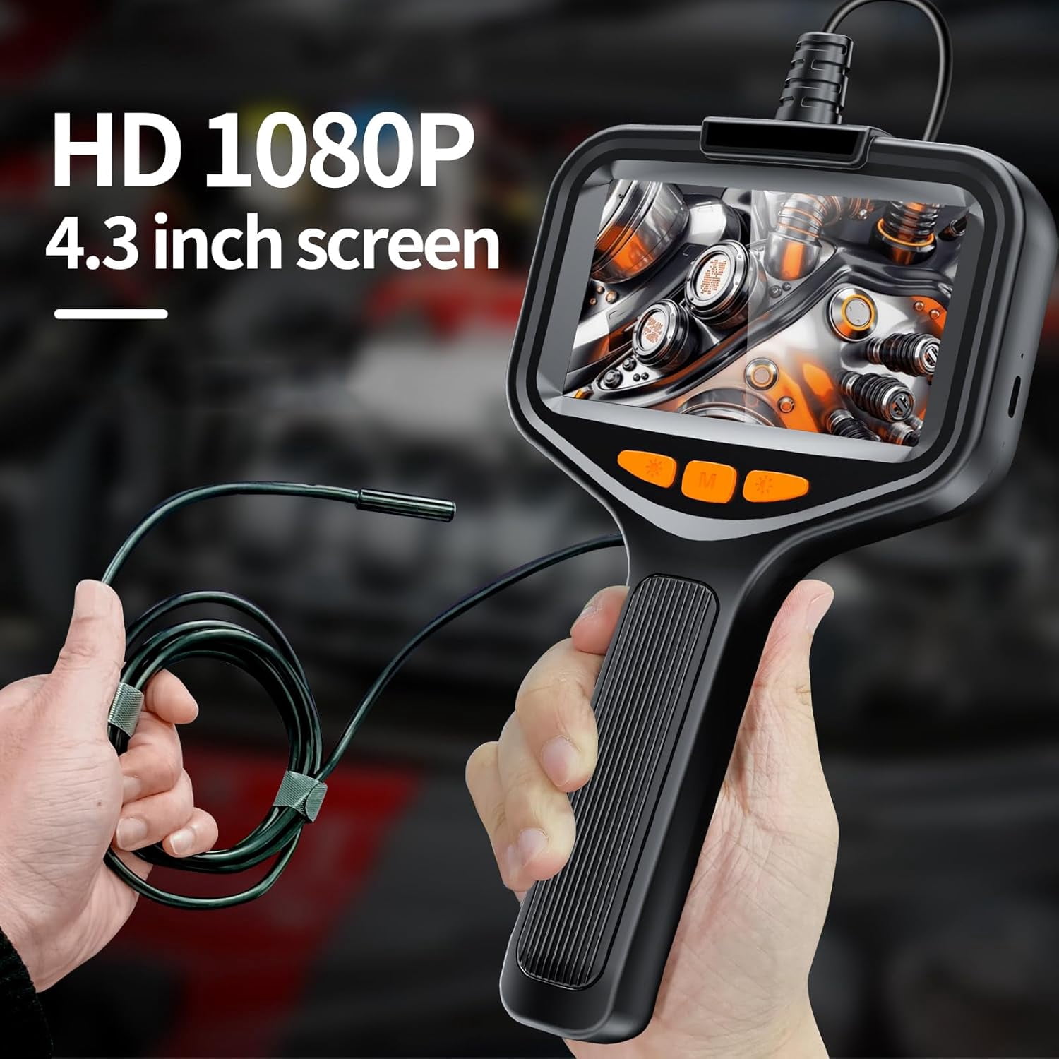 Endoscope Camera with Light, 1080P HD Borescope with 4.3'' Screen, Semi-Rigid Cable, IP67 Waterproof Scope Inspection Camera for Automotive, Plumbing, Drain, Pipe