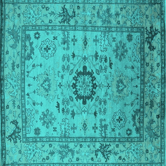 Ahgly Company Indoor Square Oriental Turquoise Blue Industrial Area Rugs, 3' Square
