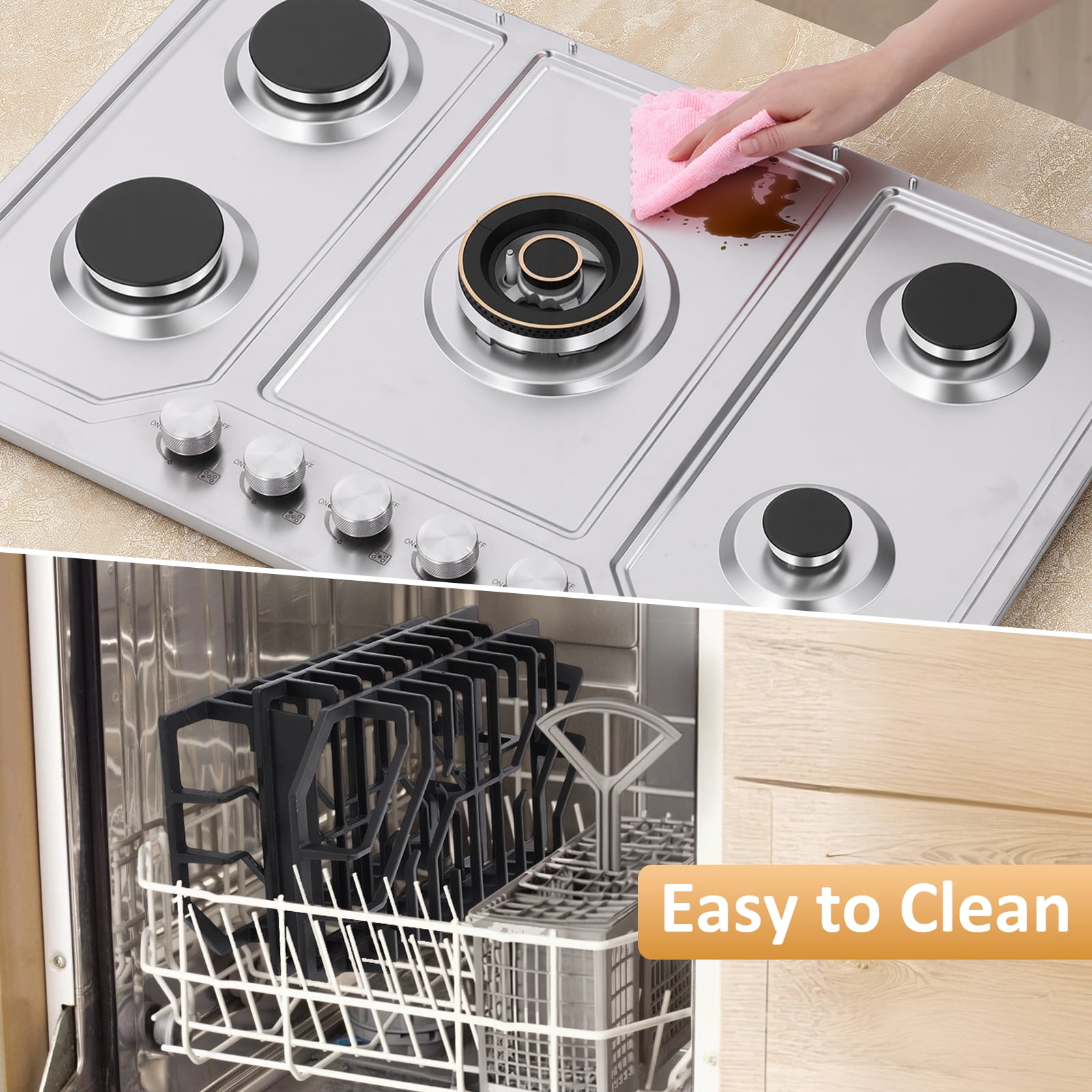 30 in. 5-Burner Gas Cooktop in Stainless Steel with Quick Boil and Simmer Burner