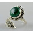 thumbnail image 3 of Malachite Round 925 Sterling Silver Handmade Women Statement Leaf Ring Size 4.5, 3 of 5