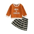 thumbnail image 2 of Toddler Girl 2 Piece Outfit Christmas Letter Print Long Sleeve Sweatshirts and Elastic Plaid Skirt Set for Fall Clothes, 2 of 10