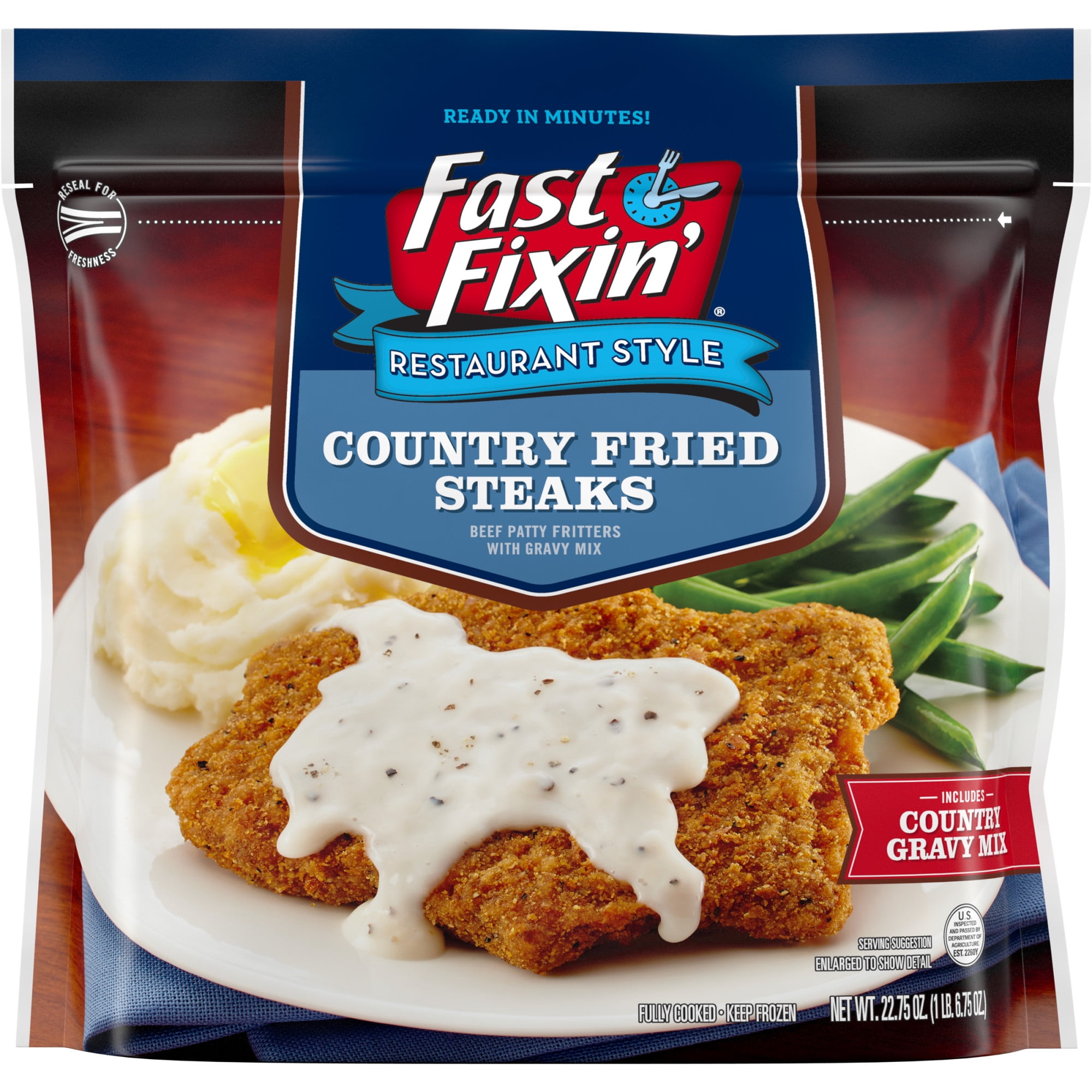 Fast Fixin Restaurant Style Country Fried Steak With Gravy 22 75 Oz Bag Frozen Walmart Com