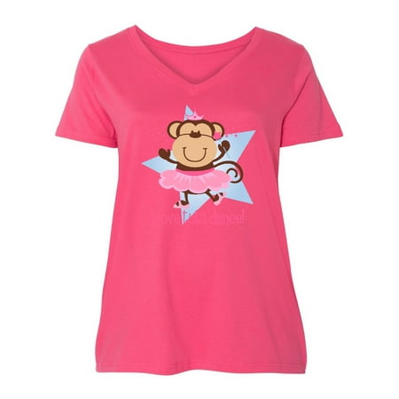 

Inktastic Monkey Love Tutu Dance Women s Plus Size V-Neck