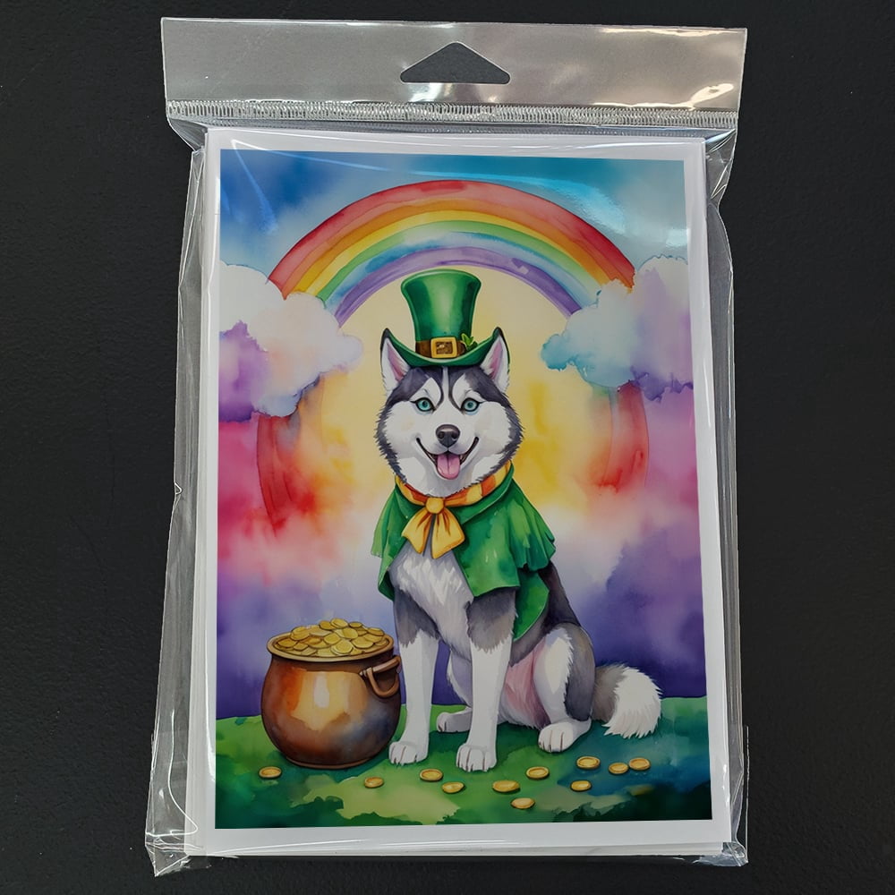 Siberian Husky St Patrick's Day Greeting Cards Pack of 8 7 in x 5 in