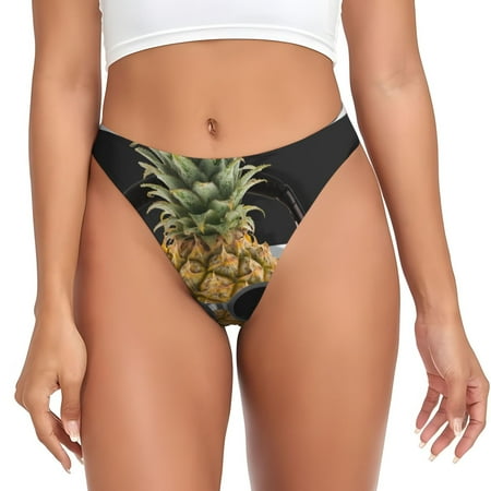 Sigee Pineapple With Black Glasses for Women s G-String Panty  Low Rise  Soft Lace Perfect for Everyday Wear or Special Occasions-X-Small