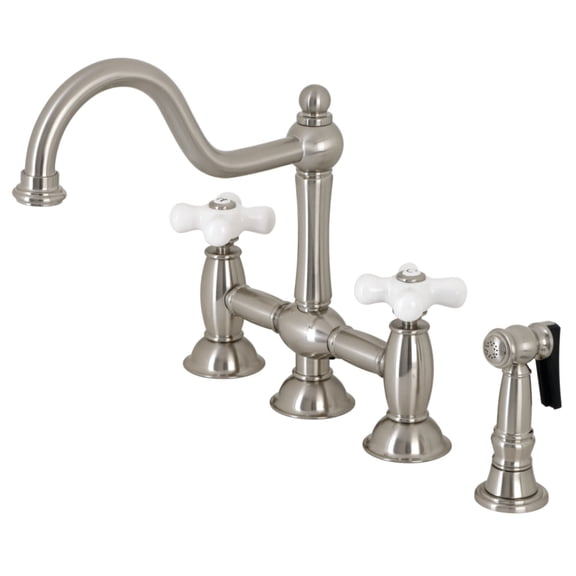 Kingston Brass Ks379.Pxbs Restoration 1.8 GPM Widespread Bridge Kitchen Faucet - Nickel