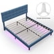 thumbnail image 1 of Queen Size Upholstered Platform Bed Linen Bed Frame with Lights Square Stitched Adjustable Headboard Strong Bed Slats System My Lux Decor Round, 1 of 9