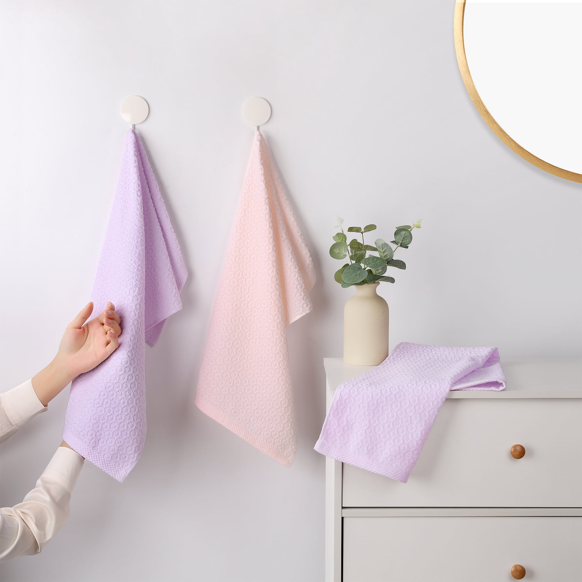 Unique Bargains Solid Bathroom Hand Towel Cotton Hand Towel Set for Kitchen Purple 2-Piece