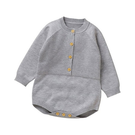 

Girls Bodysuit for Babies In White Autumn and Winter Newbron Baby Solid Color Knitted Triangle Jumpsuit Single By Long Sleeved Casual Climbing Suit Grey 3-6 Months Fall Outfit Clothes